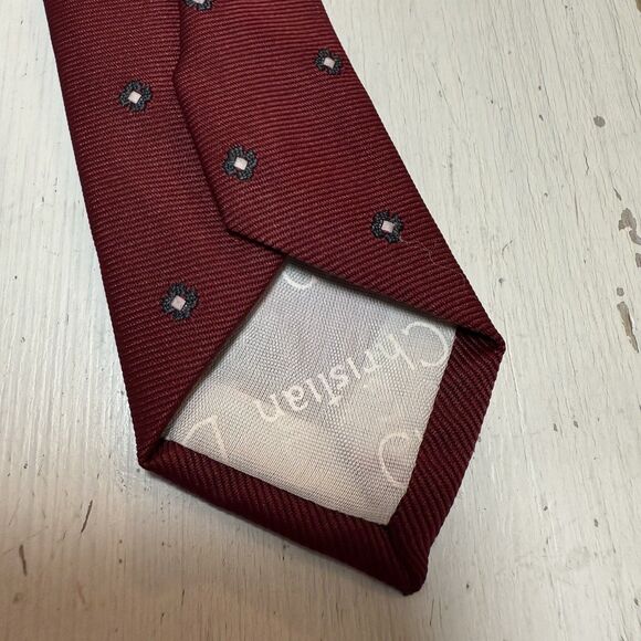 VTG 90’s Christian Dior Burgandy Navy Geo Neck Tie “Dior” Logo Rare Silk Blend - Picture 3 of 8